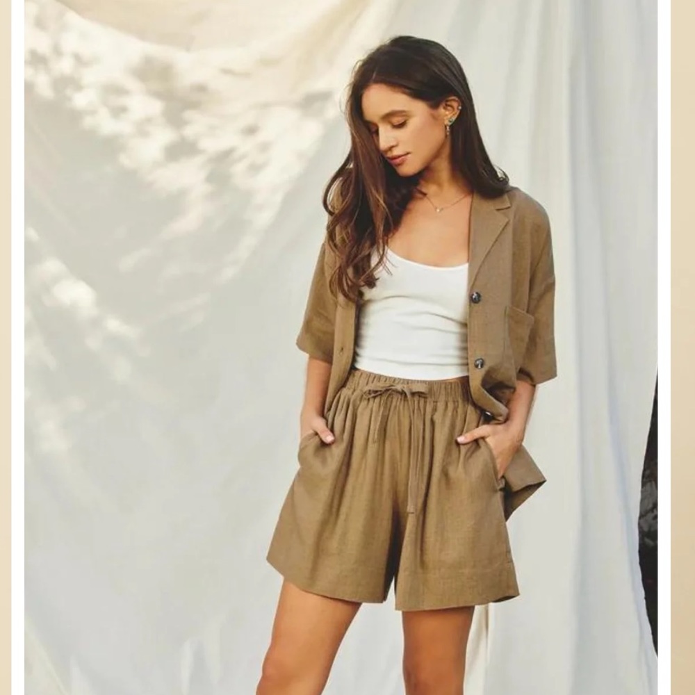 Linen Blend Relaxed Shirt And Shorts Set